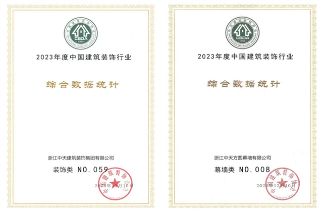 888腾博会装饰集团位列2023年度中国建筑装饰企业百强59位、幕墙百强第8位